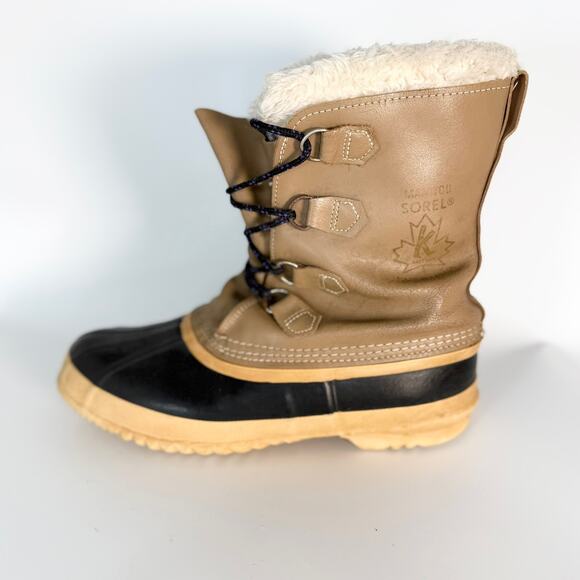 Sorel Manitou Waterproof Fleece Nubuck Leather Rubber Winter Boots Tan Men 10 - Picture 7 of 13